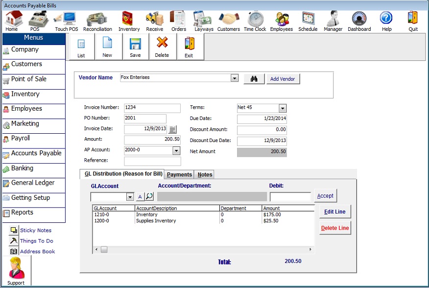 bills in pos software