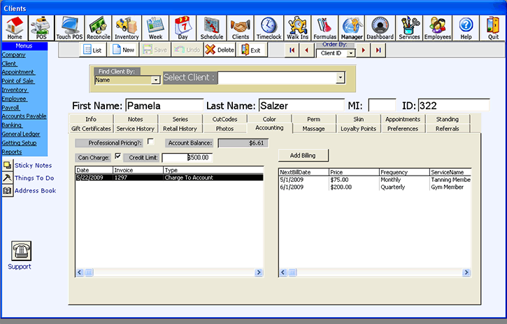 charge to account salon and spa software