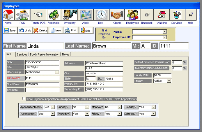 employee screen salon and spa software