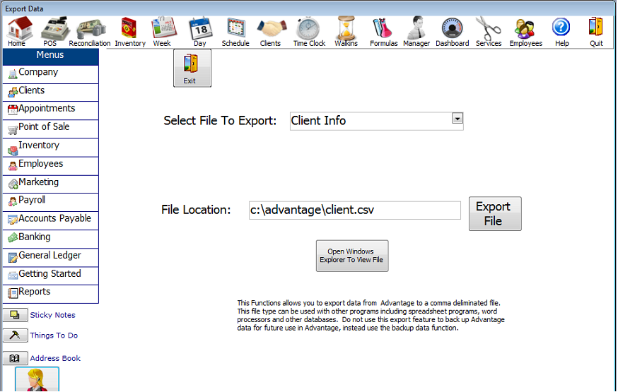 Export data in salon software