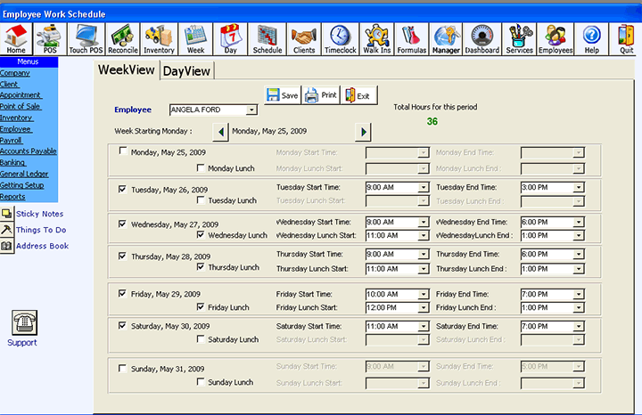 set employee schedule salon software and spa software