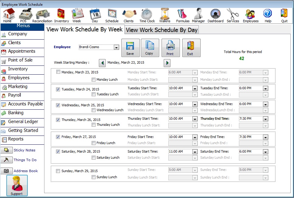 set employee schedule salon software and spa software