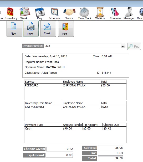 reprint invoice in salon and Spa software