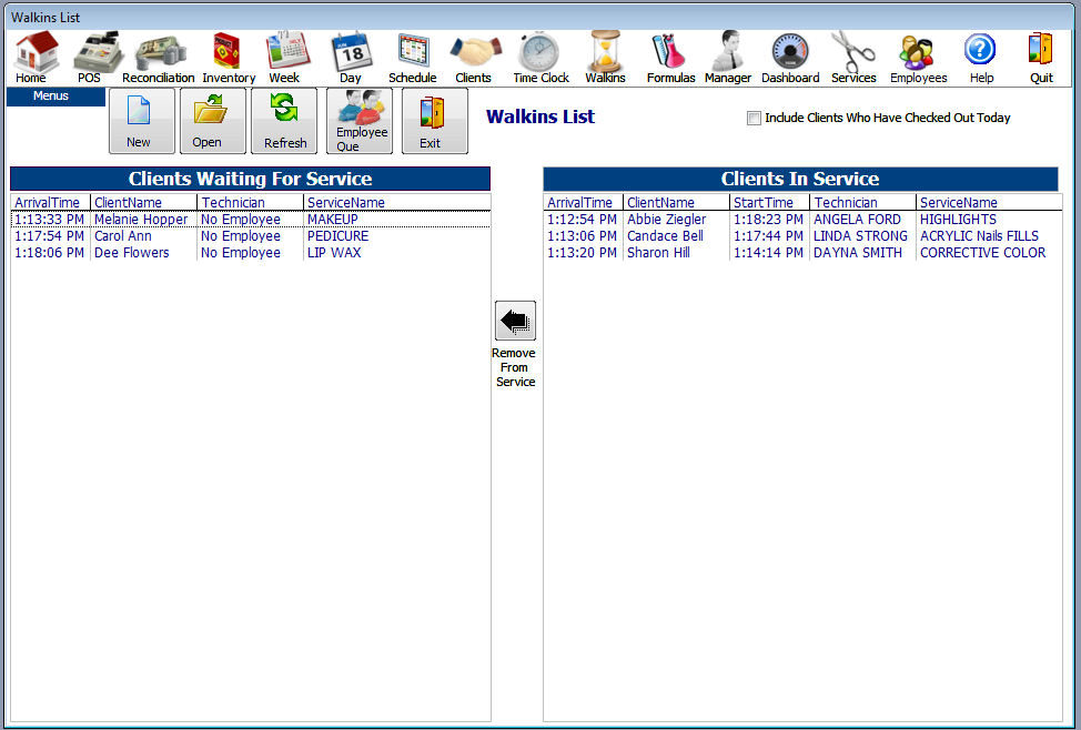 walk ins list feature in Advantage Salon and Spa Software